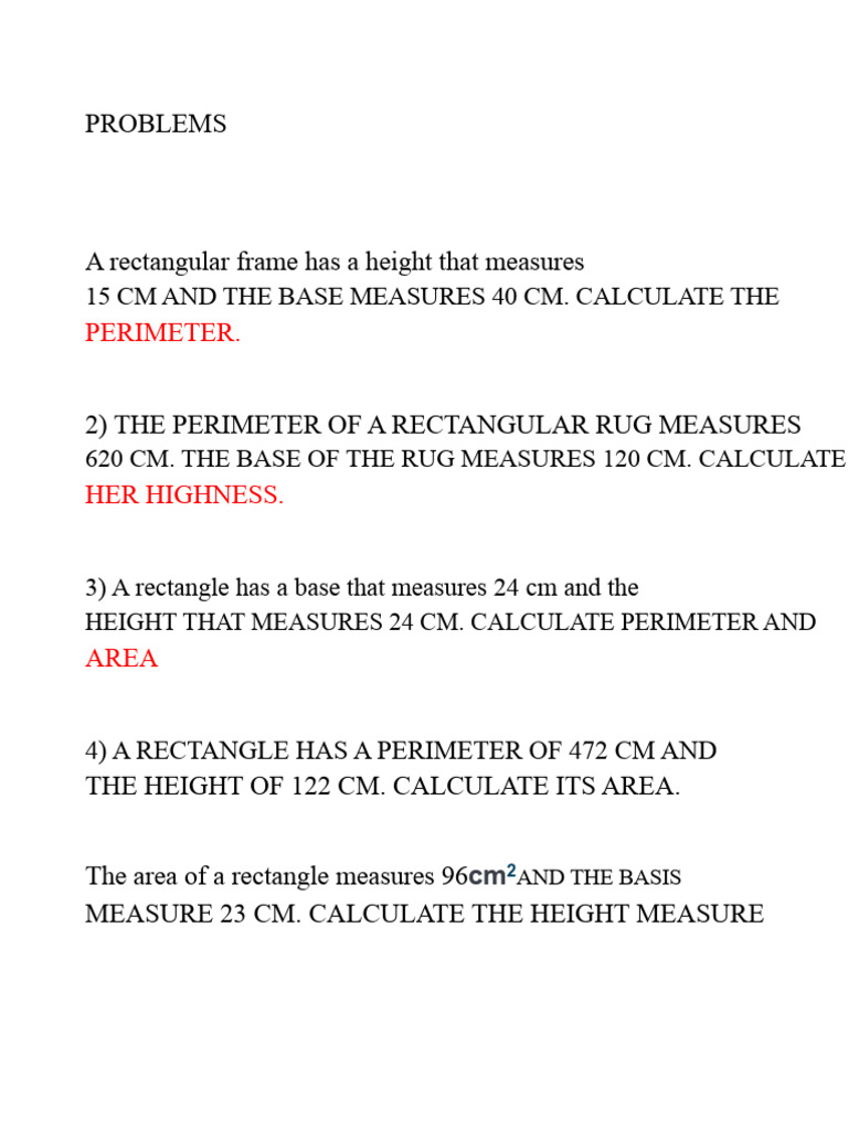 Rectangle Perimeter and Area Calculations | PDF