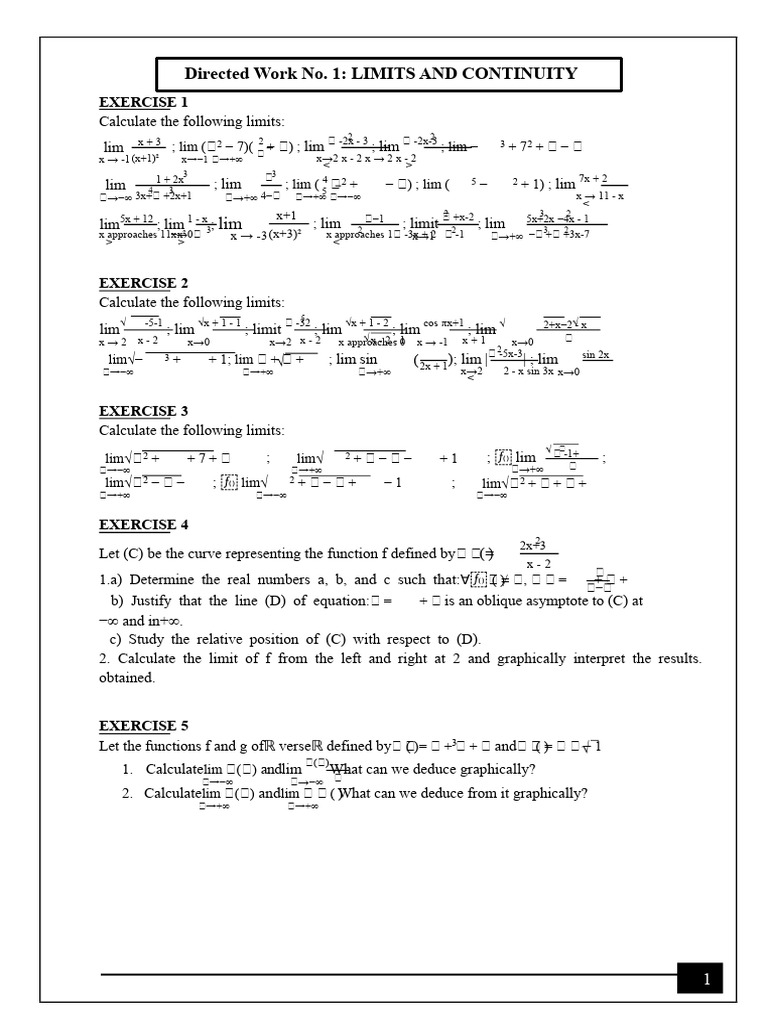Calculating Limits and Continuity Exercises | PDF | Function ...