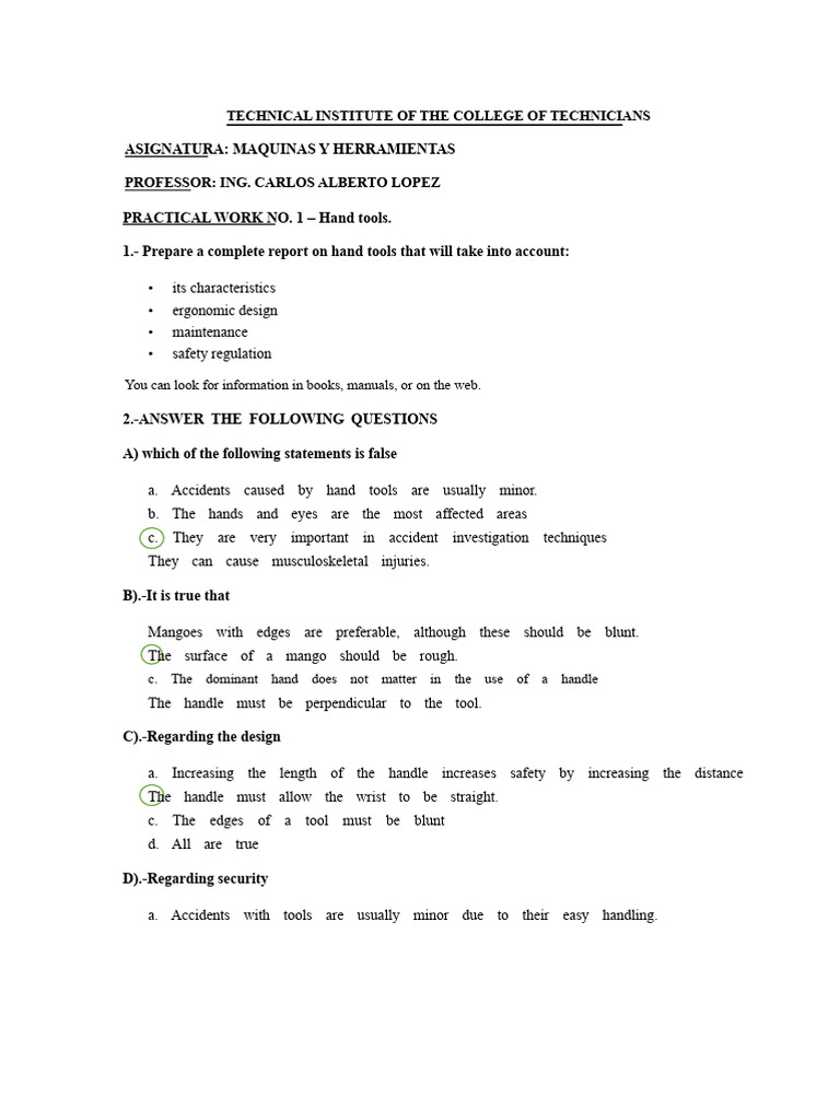 PRACTICAL WORK 1 Machines and Tools | PDF | Personal Protective ...