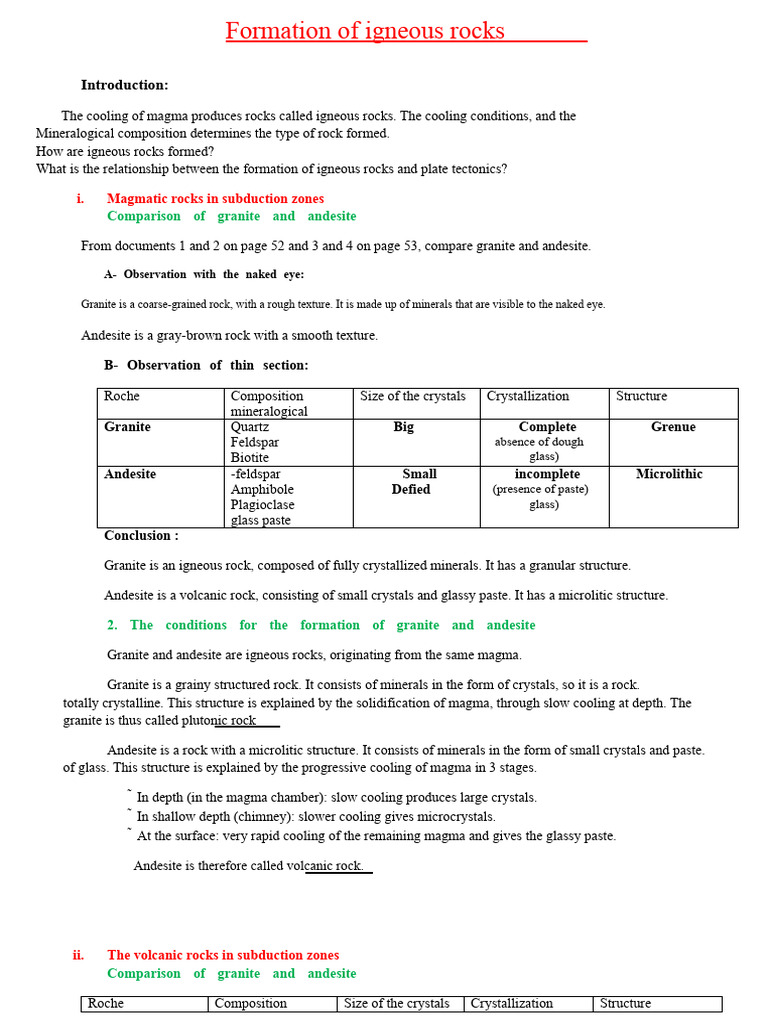The formation of igneous rocks - Course Word 5 (1) | PDF | Igneous Rock ...