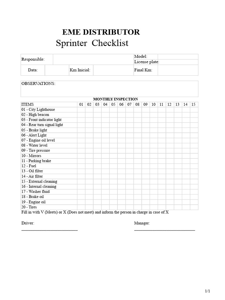 Monthly Vehicle Inspection Checklist | PDF