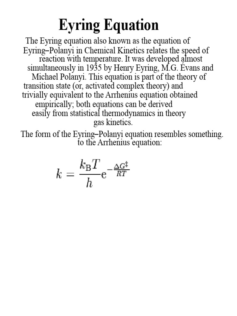 Eyring Equation in Chemical Kinetics | PDF