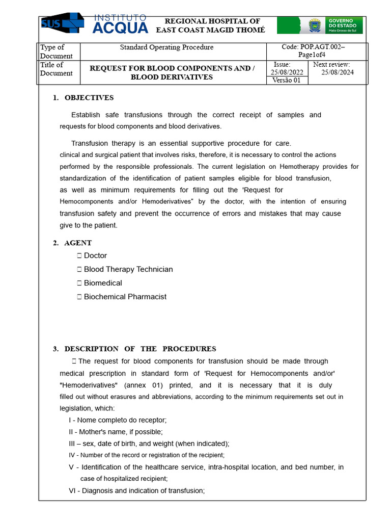 Pop 02 Request for Blood Components | PDF | Blood Transfusion | Medical ...