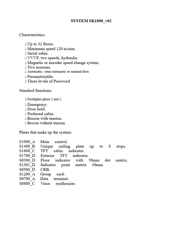 SK1000 Elevator Control System Overview | PDF | Elevator | Parameter ...