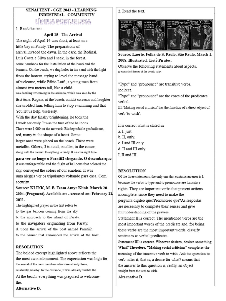 SENAI CGE 2043 Test Analysis Guide | PDF | Grammatical Gender | Byte