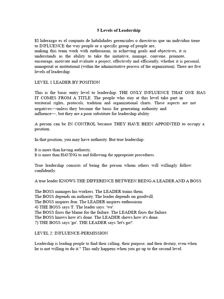 Understanding 5 Leadership Levels | PDF | Leadership | Business