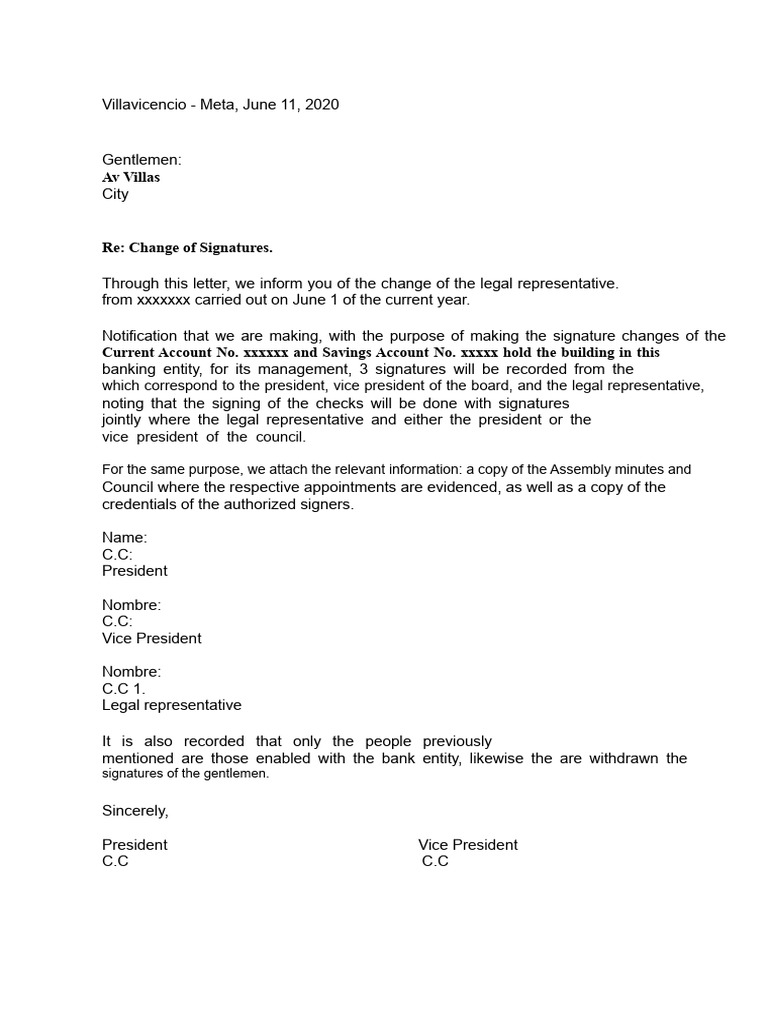 Change of Legal Signatures Notification | PDF