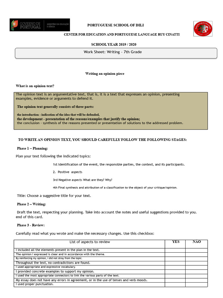 7th Grade Opinion Writing Guide | PDF