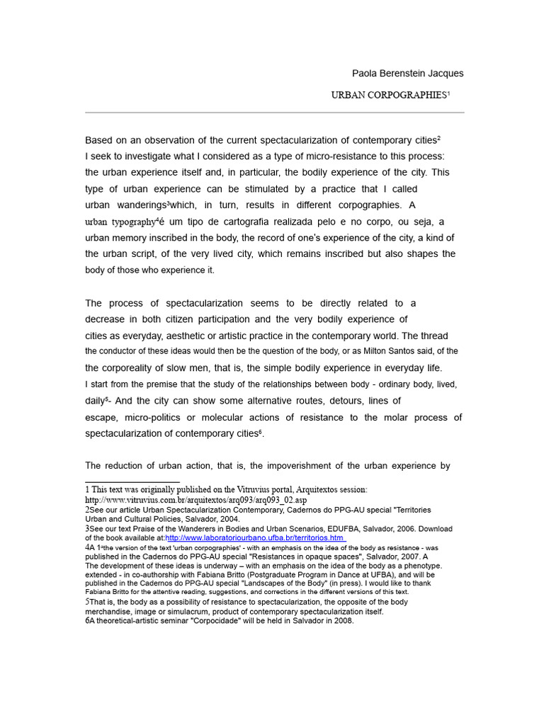 Urban Corpographies: Bodily City Experience | PDF | Experience ...