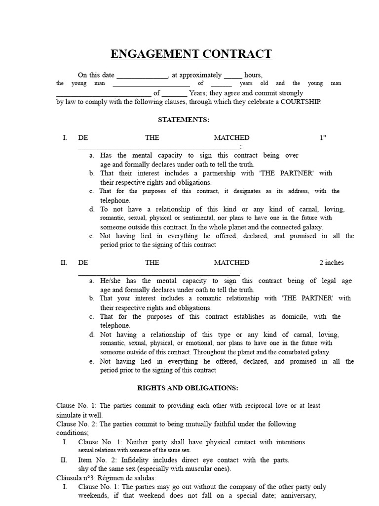 Engagement Contract | PDF | Human Sexual Activity | Love
