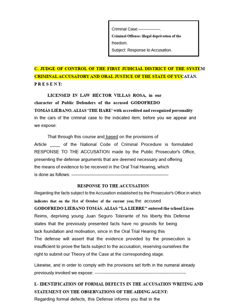 Defense Response to Kidnapping Charges | PDF | Prosecutor | Trials