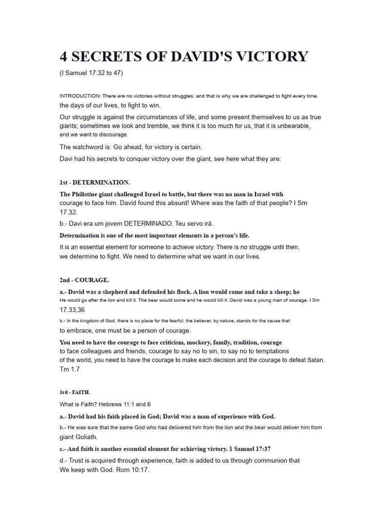 4 Secrets of David's Victory | PDF | David | Courage