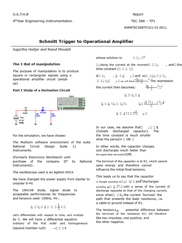 Schmitt Trigger and Op-Amp Analysis | PDF | Operational Amplifier ...