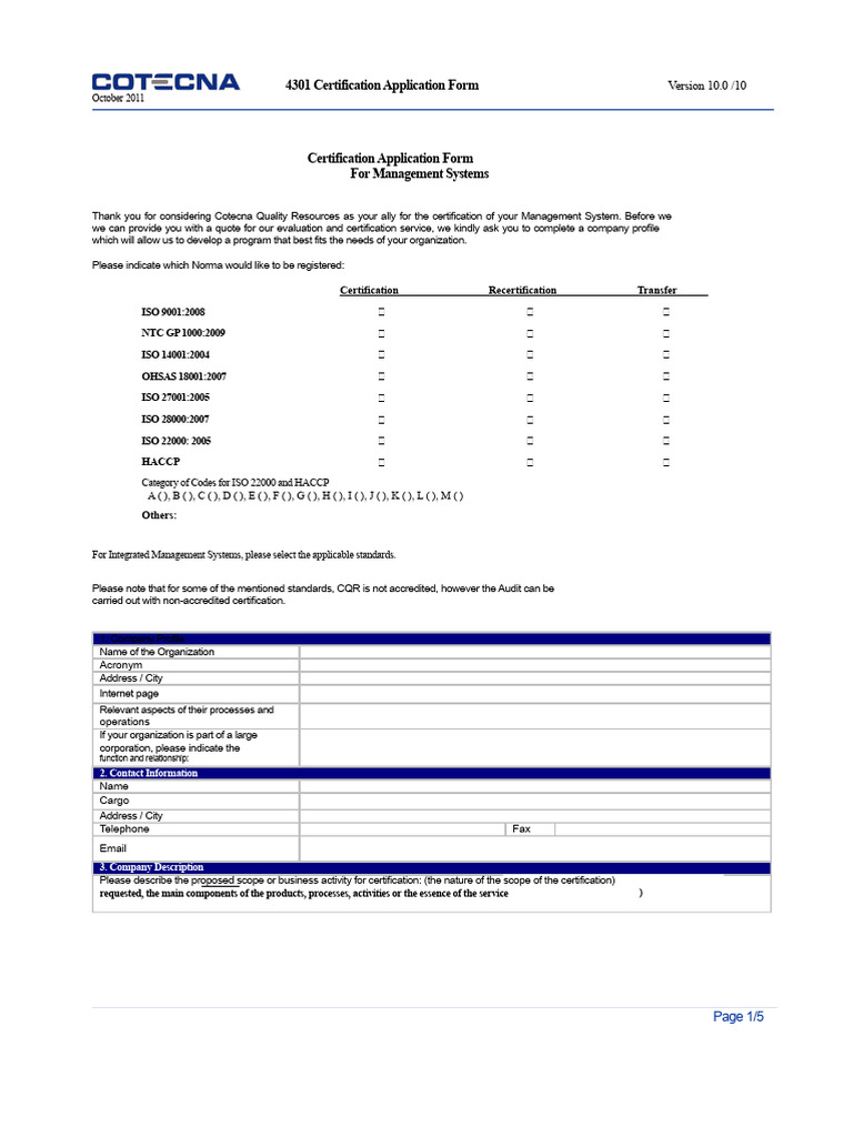 Management Systems Certification Application | PDF | Business