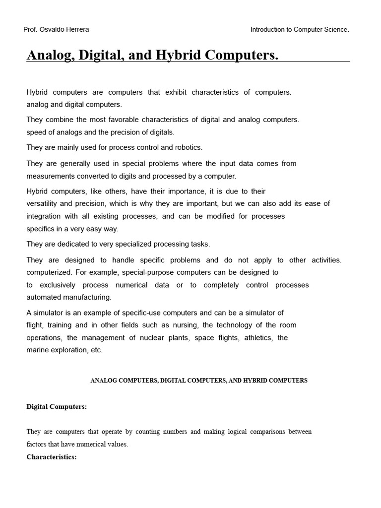 Hybrid, Analog, and Digital Computers Explained | PDF | Digital ...
