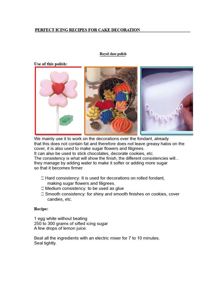 Cake Decoration Icing Recipes Guide | PDF | Cakes | Icing (Food)