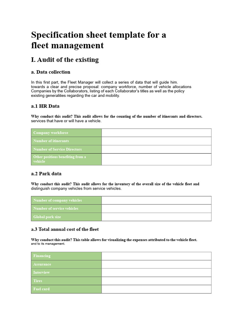 Fleet Management Specification Template | PDF | Fuel Economy In ...