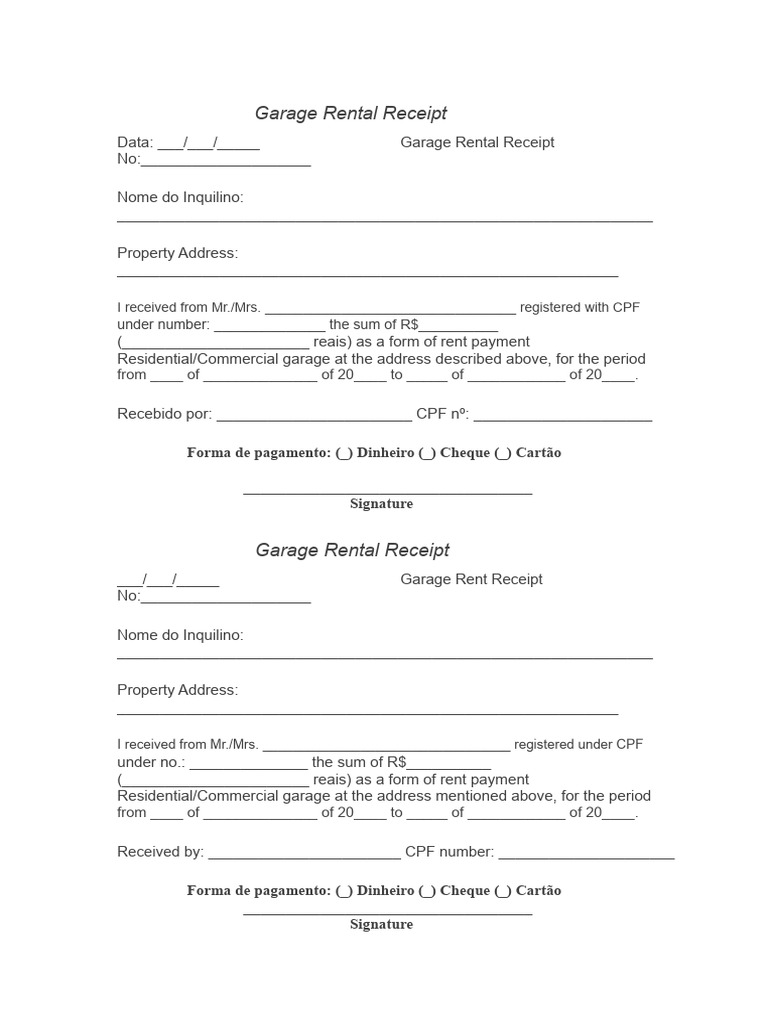 Garage Rent Receipt | PDF