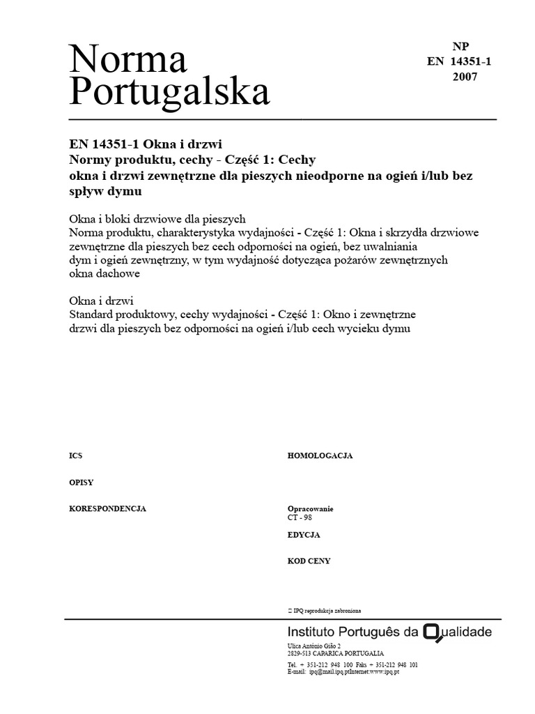 Norma Portugalska - NPEN 14351-1 | PDF
