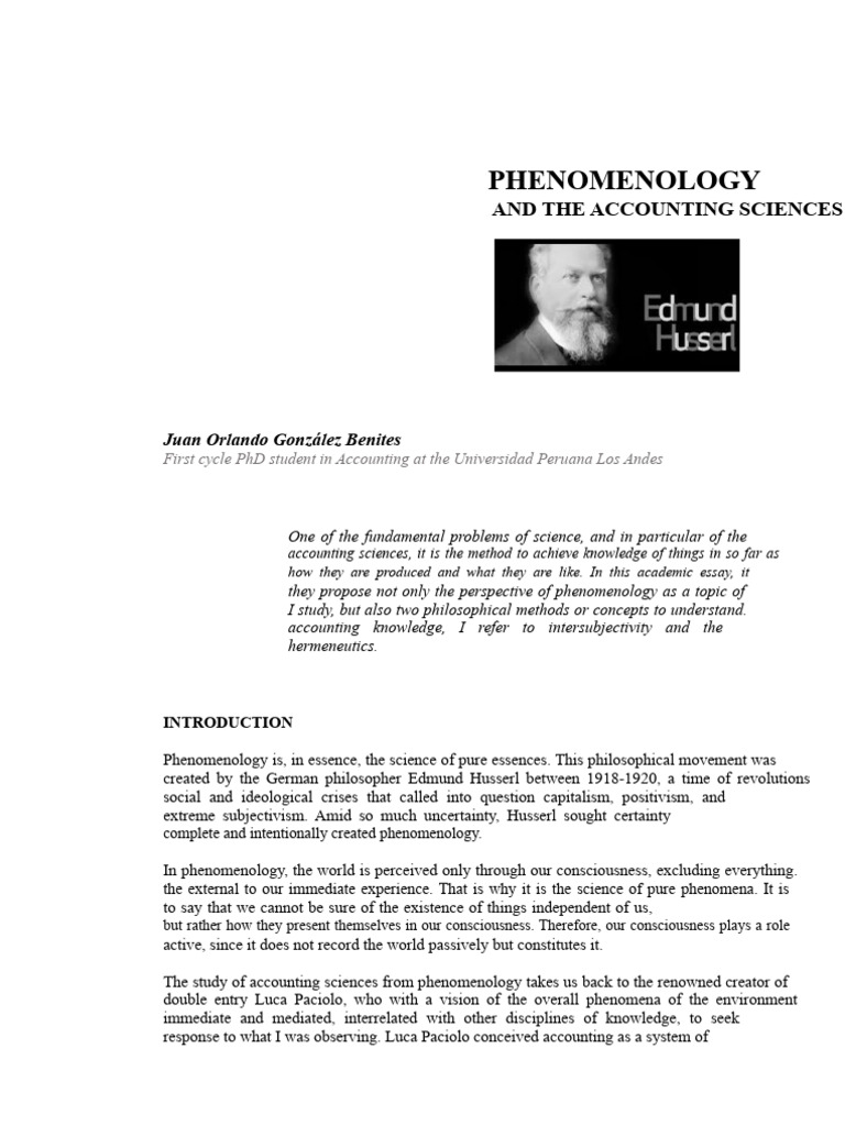 Phenomenology in Accounting Sciences | PDF | Phenomenology (Philosophy ...