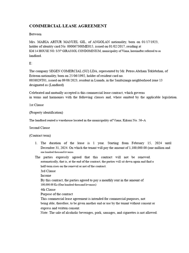 Commercial Lease Agreement for Warehouse | PDF | Lease | Leasehold Estate