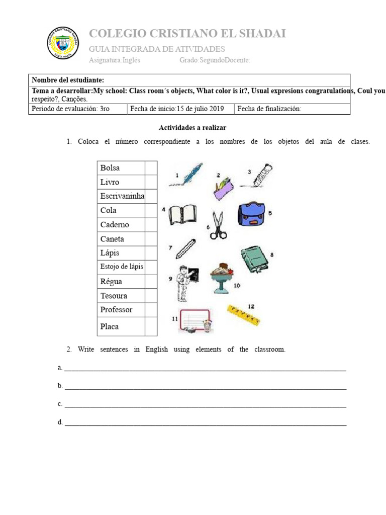 Actividades de Inglés para Segundo Grado | PDF