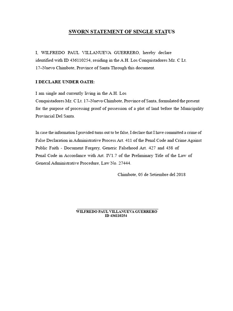 Sworn Statements of Single Parents | PDF | Practice Of Law | Evidence