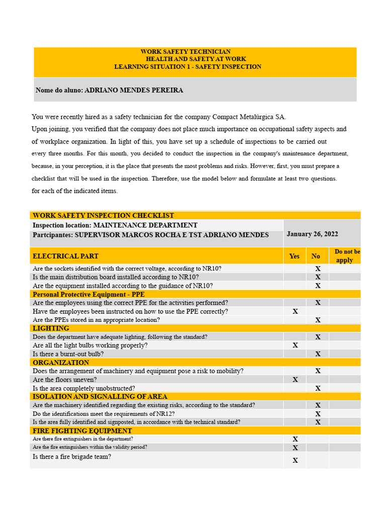 Safety Inspection Checklist for Maintenance | PDF | Occupational Safety ...
