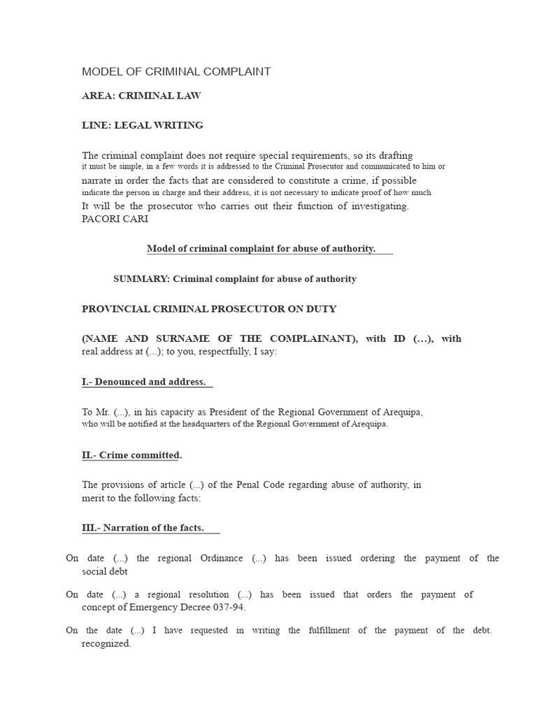 Criminal Complaint Models for Abuse and Embezzlement | PDF | Crimes ...