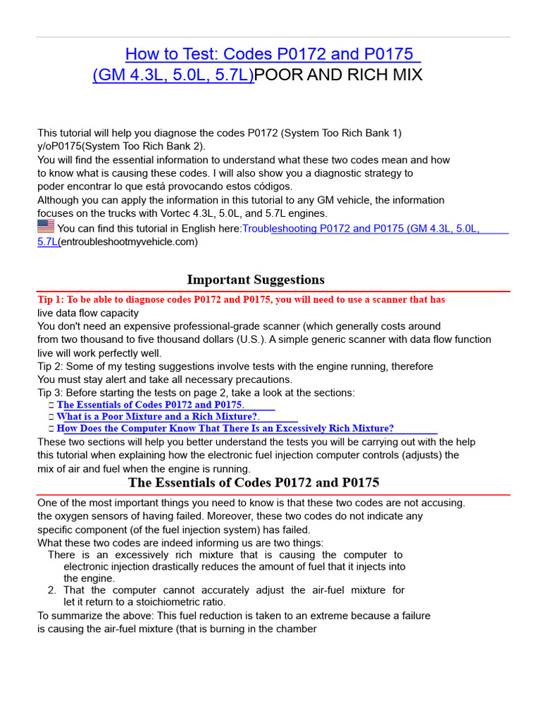 Diagnose P0172 & P0175 Codes in GM Engines | PDF | Fuel Injection ...