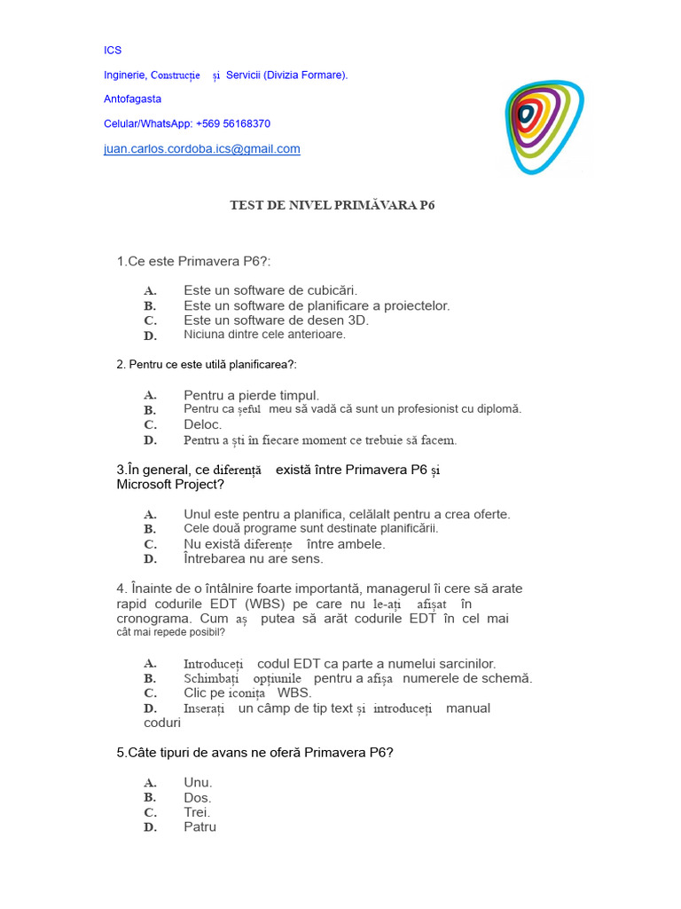 Test de Nivel Primavera P6 | PDF