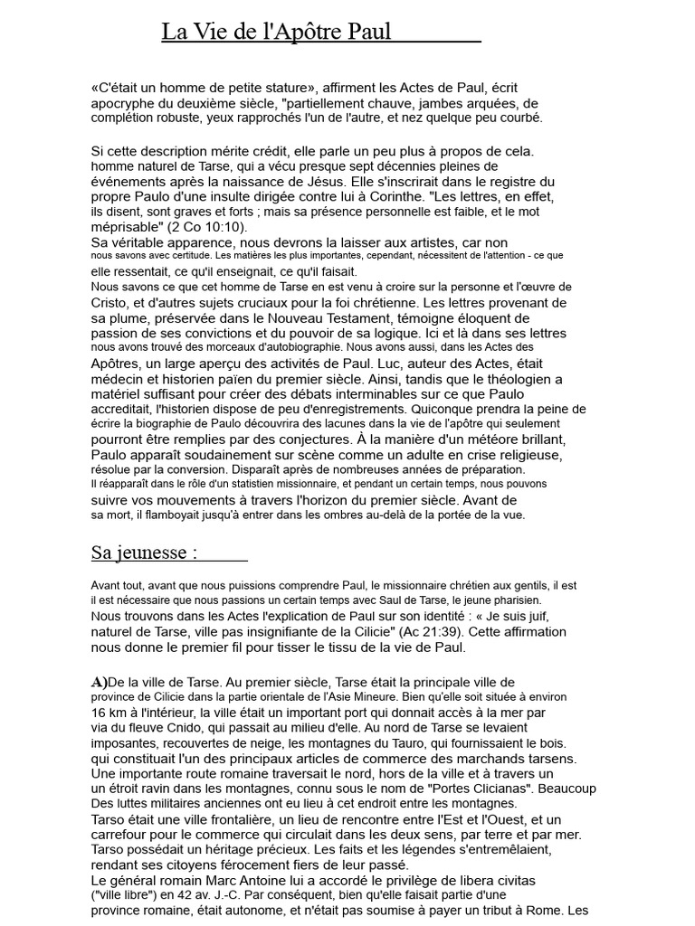 Biographie de l'Apôtre Paul : Vie et Contexte | PDF | Paul l'apôtre ...