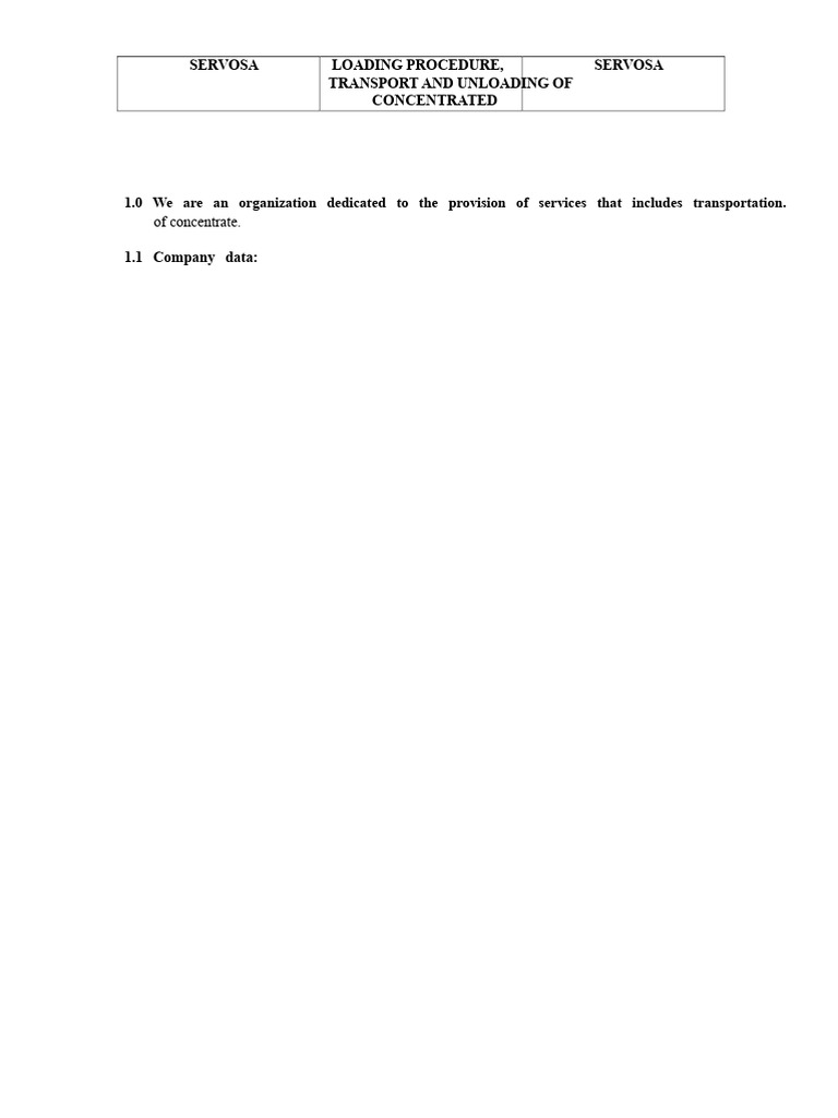 SERVOSA Concentrate Transport Procedure | PDF | Transport | Safety