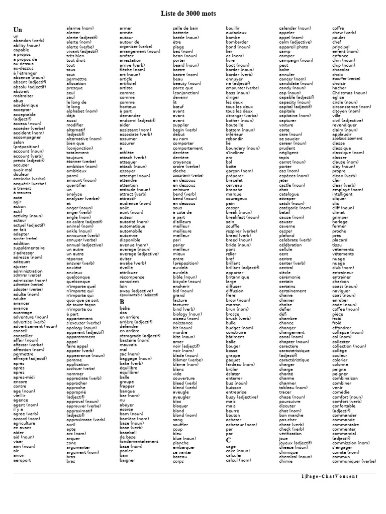 Liste de mots variés en français | PDF | Morphologie linguistique ...