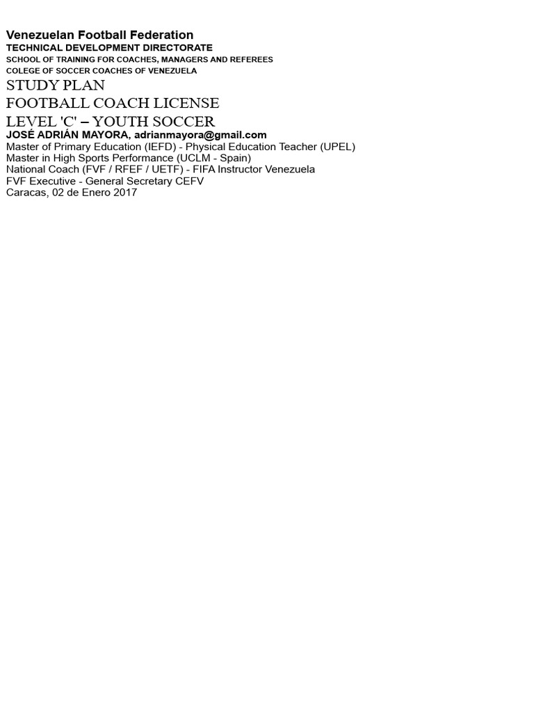 Venezuelan Football Coach License Curriculum | PDF | Curriculum ...