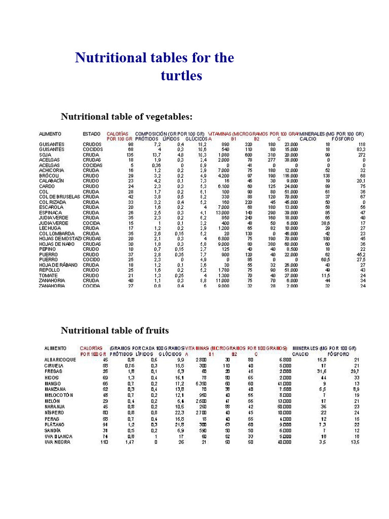 Mediterranean Turtles Nutritional Guide | PDF | Vegetables | Vitamin