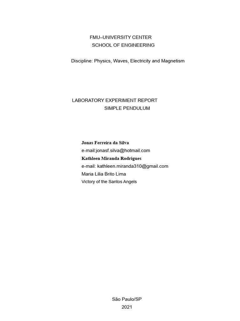 Simple Pendulum Experiment Report | PDF | Pendulum | Physical Quantities