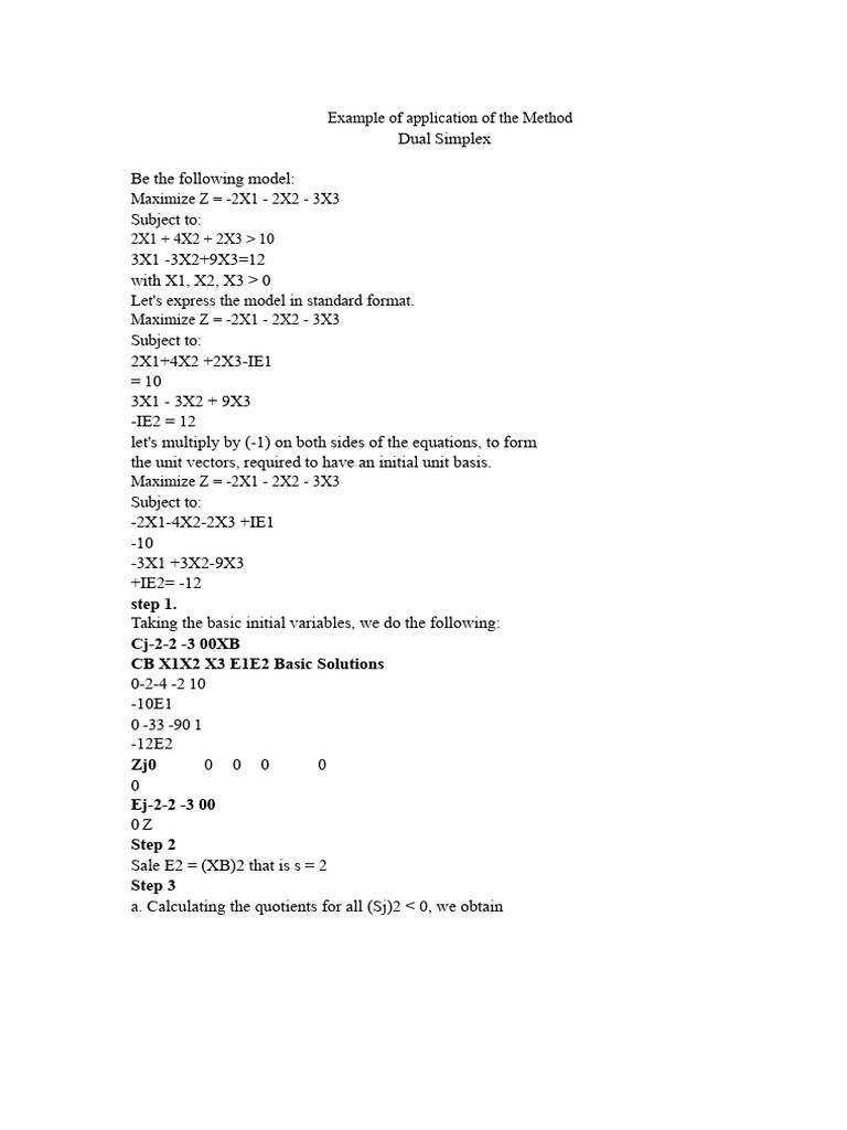 Example of Application of The Dual Simplex Method | PDF