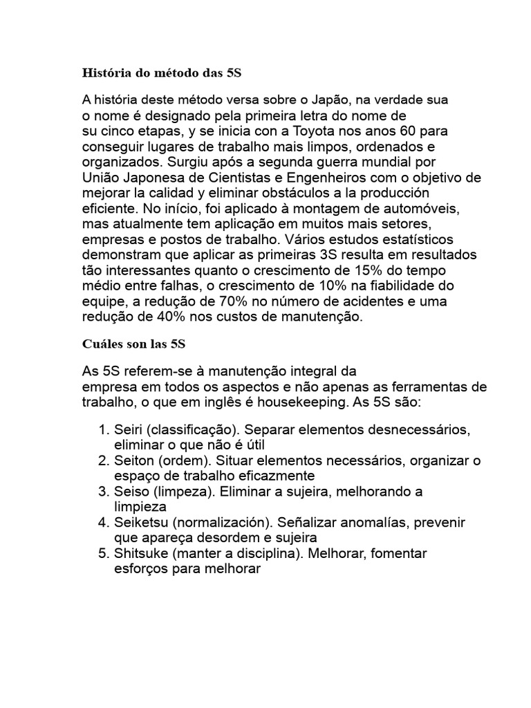 História do Método das 5S | PDF | Japão | Qualidade (negócios)