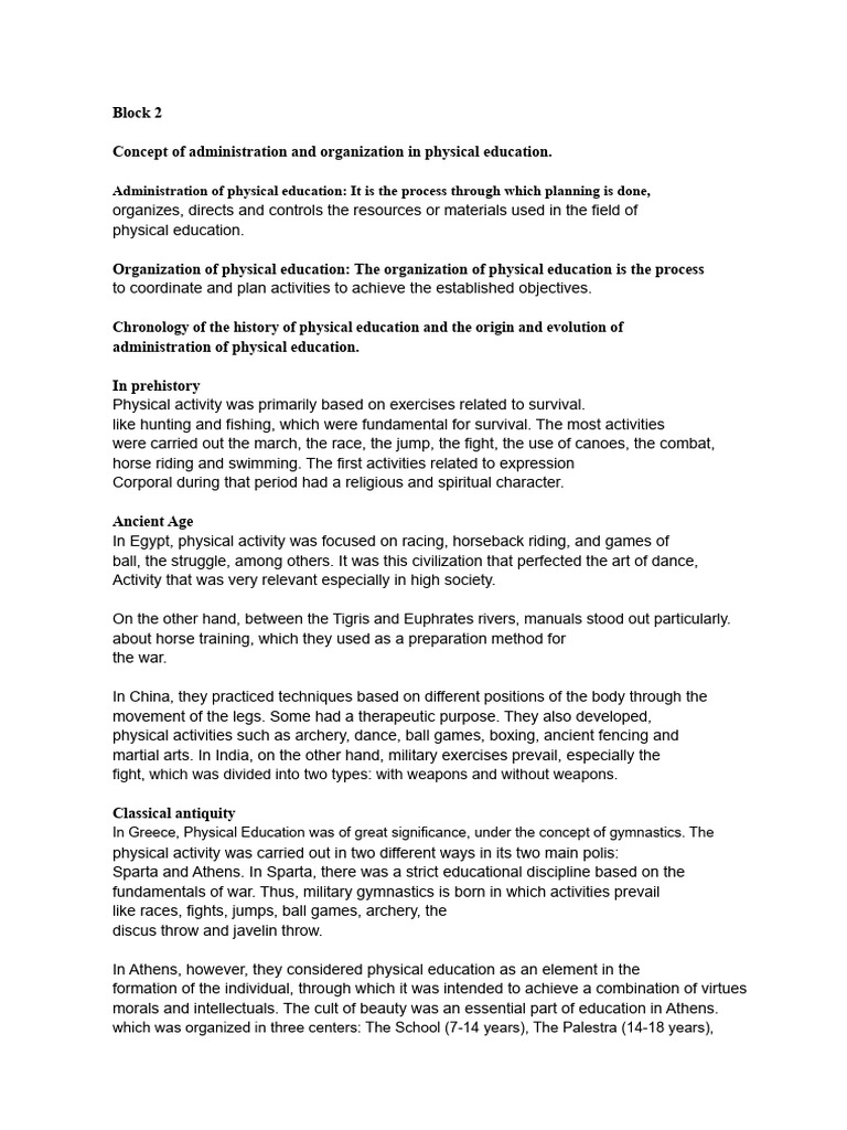 History and Administration of Physical Education | PDF | Sports