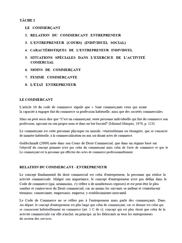 Comprendre le rôle du commerçant et entrepreneur | PDF | Commerce ...