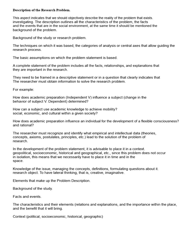 Research Problem Description Guide | PDF | Knowledge | Methodology