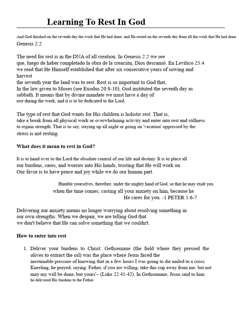08-23-2020 - Learning To Rest in God | PDF | Jesus | God