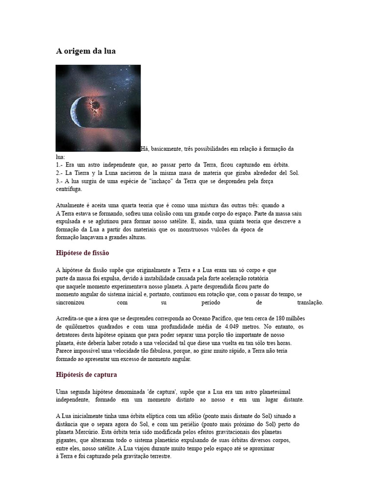 Teorias sobre a Formação da Lua | PDF | Lua | Terra