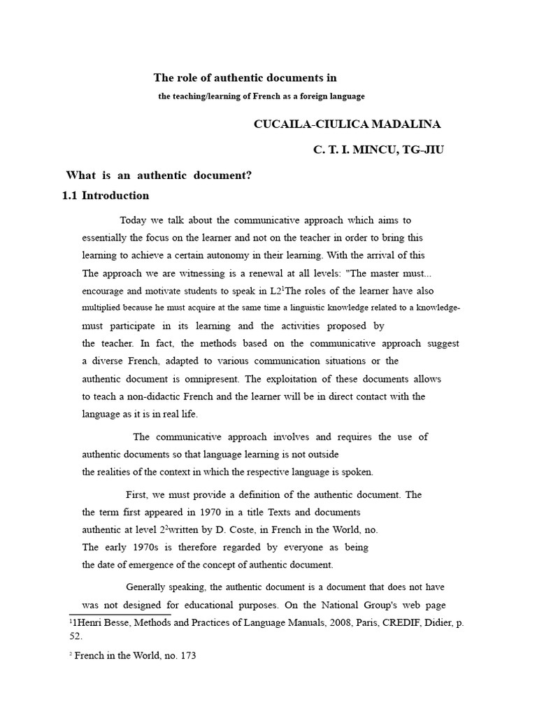 The Role of Authentic Documents in Teaching | PDF | Learning | Foreign ...