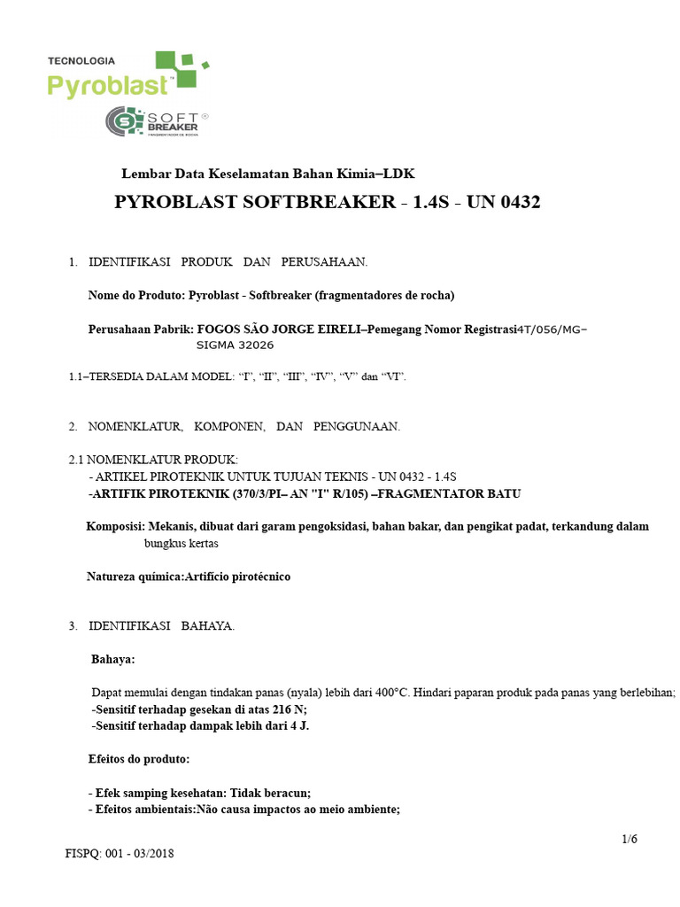 Lembar Data Keselamatan Pyroblast 1.4S | PDF