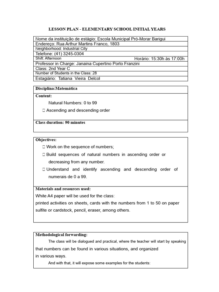 Lesson Plan - Elementary Education Early Years | PDF | Learning | Cognition