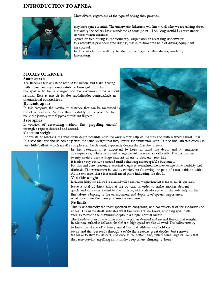 Understanding Apnea: Techniques & Safety | PDF | Underwater Diving | Apnea