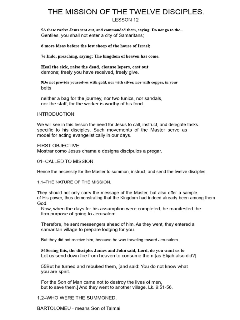 The Mission of The Twelve Disciples | PDF | Jesus | Disciple (Christianity)