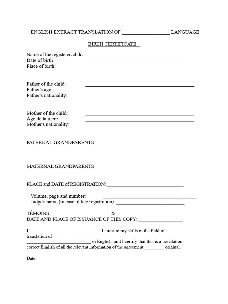 English Translation of Birth Certificate | PDF
